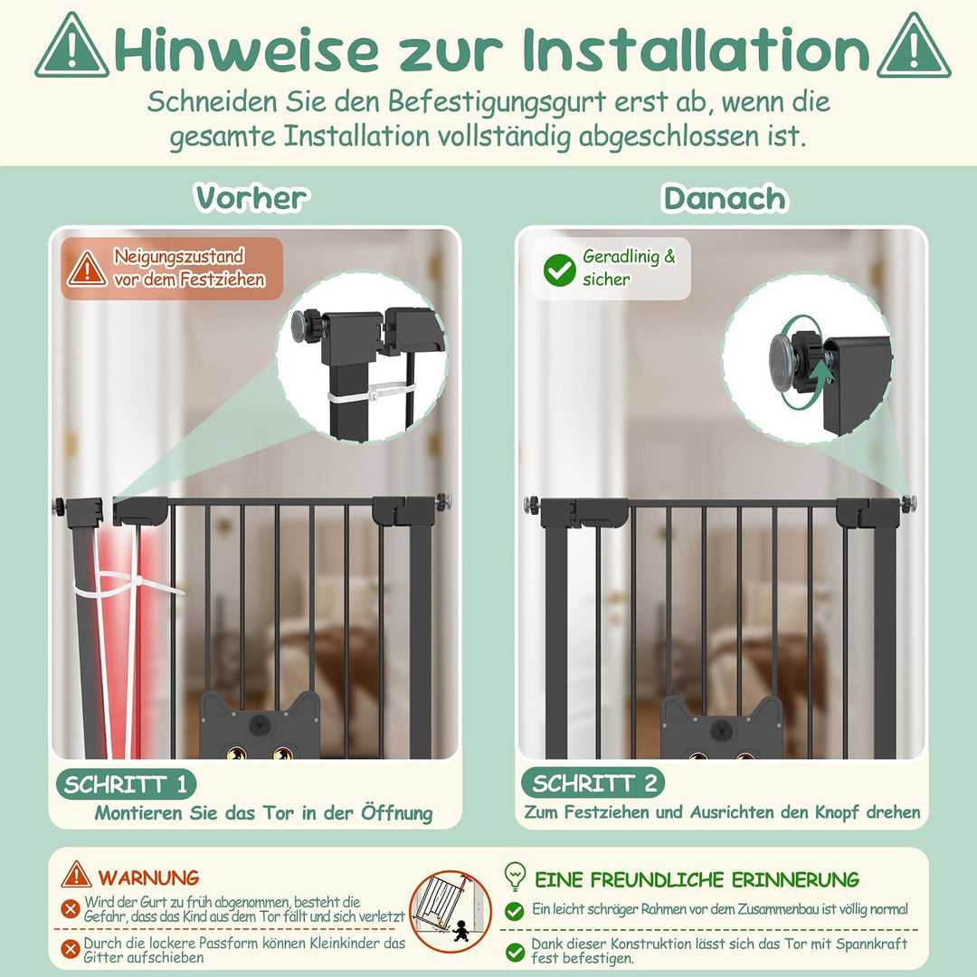NAIZY Treppenschutzgitter mit katzenklappe 180°Doppeltür Ohne Bohren Schutzgitter Treppe 75-85cm Aut