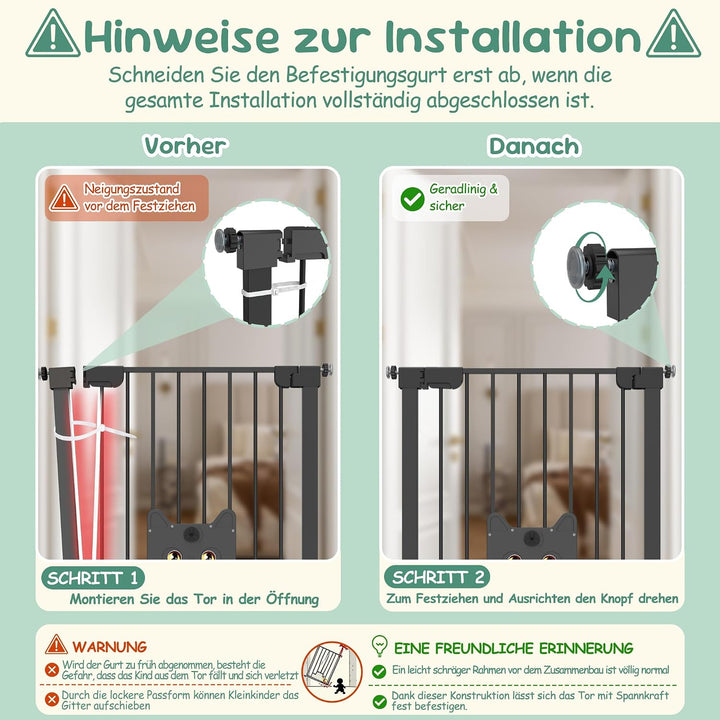 NAIZY Treppenschutzgitter mit katzenklappe 180°Doppeltür Ohne Bohren Schutzgitter Treppe 75-85cm Aut