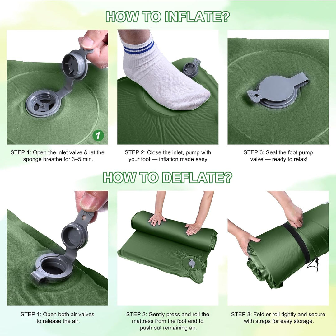 WARMTUYO Camping Isomatte, R-Wert 8,5, Extra Warme Schaumstoff-Schlafmatte mit Integriertem Kissen,