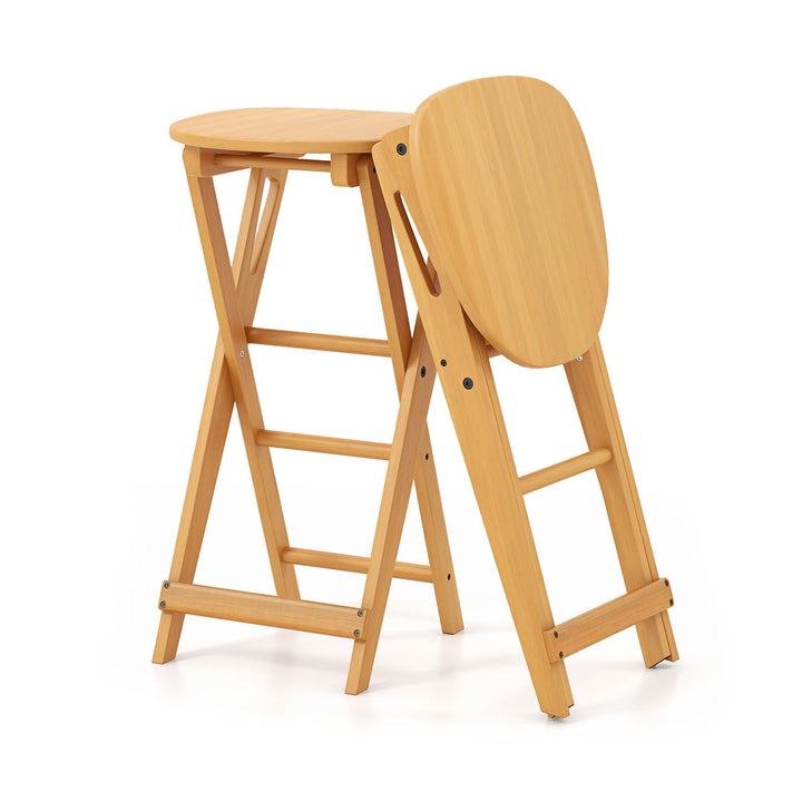 COSTWAY 2er Set Barhocker Klappbar, Barstuhl Bambus mit Fussstütze, Küchenstuhl Sitzhöhe 61 cm, Tres