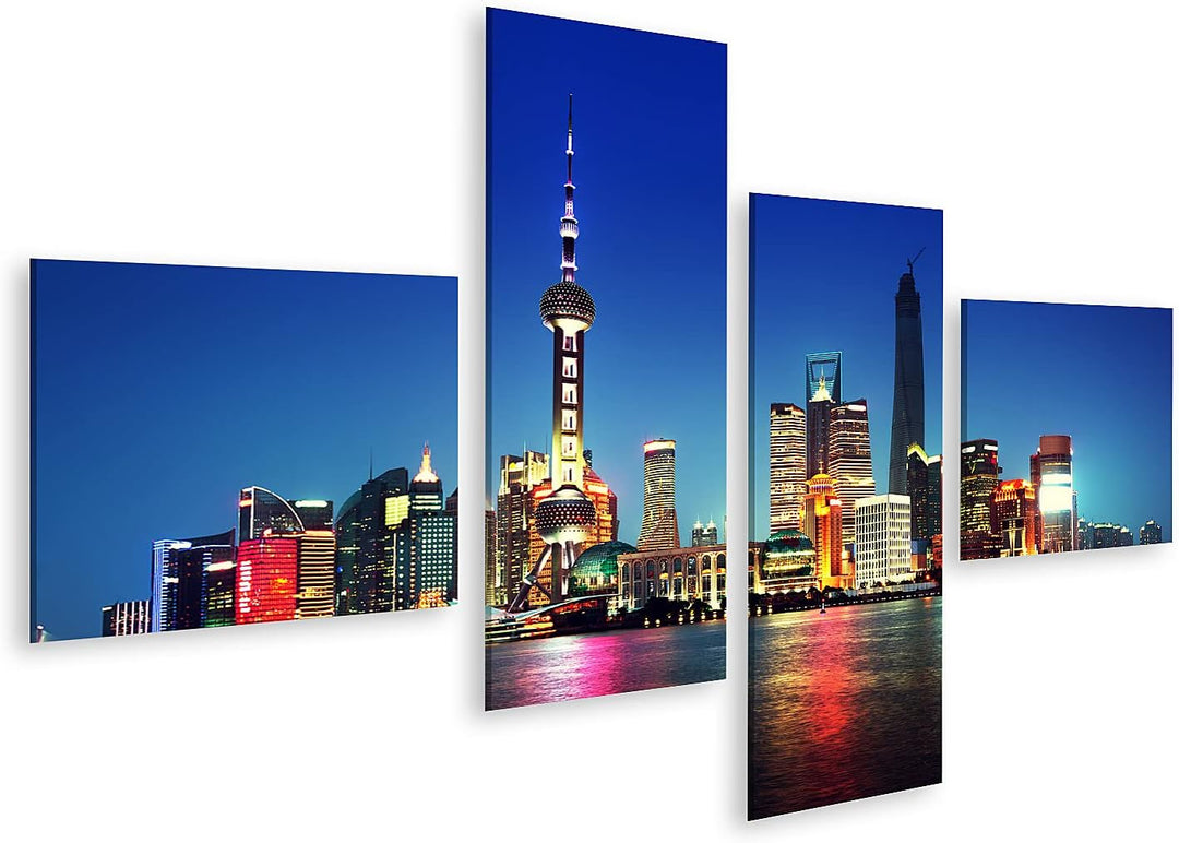 islandburner Bild auf Leinwand Shanghai Bei Nacht Neonlichter China Bilder Wandbilder Poster Leinwan