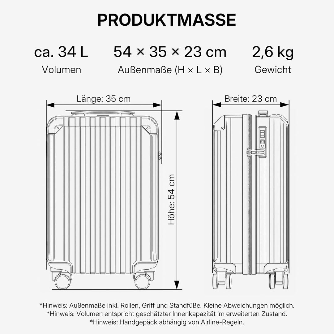 Münicase M816 TSA-Schloss Koffer Reisekoffer Trolley Kofferset Hardschale Boardcase Handgepäck (Wein