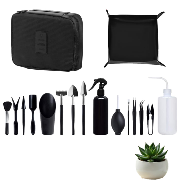 Gartenwerkzeuge Set 17 Stück mit wasserdichte Umtopfmatte & Aufbewahrungstasche, Mini Gartengeräte G