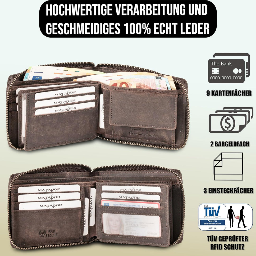 MATADOR Geldbörse Männer Leder #BADALONA mit edler Geschenk Box, Elegante Ledergeldbörse Männer mit