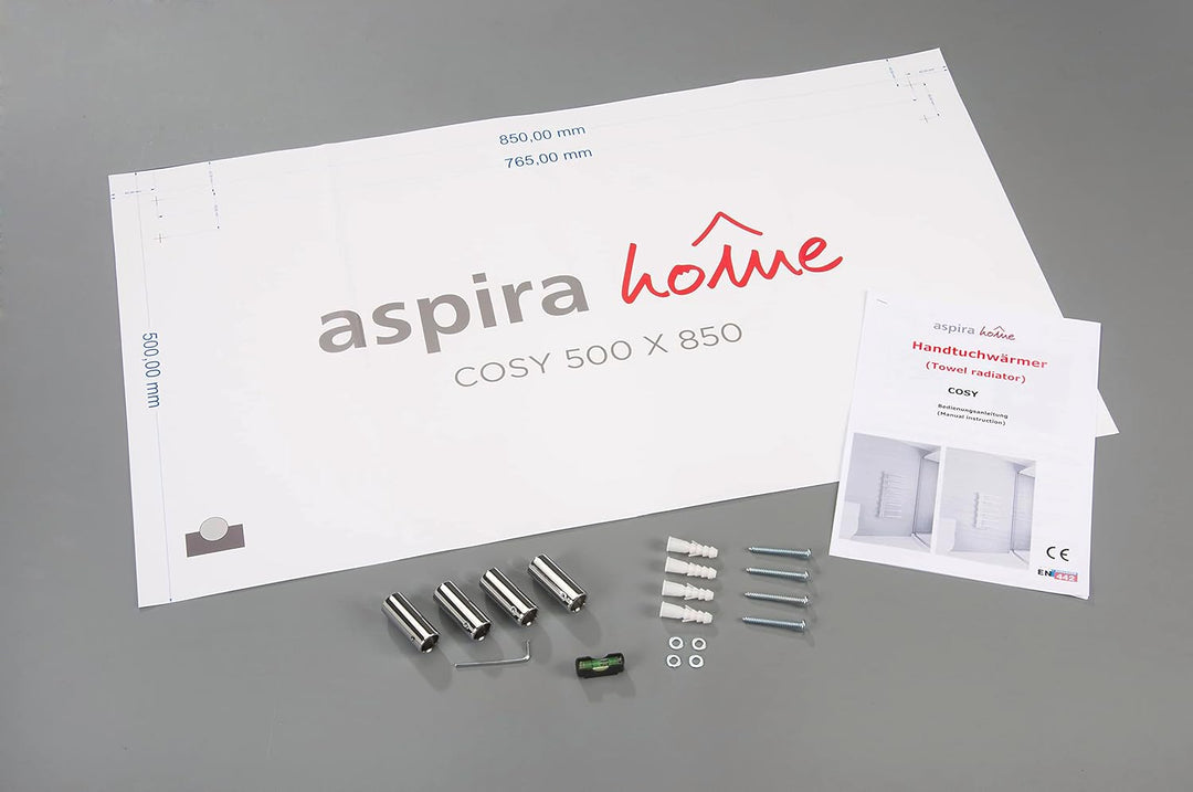 Aspira Home Moderner Design Badheizkörper „Cosy“ - Chrom - Mittelanschluss 1/2“ - 500x850mm - Handtu