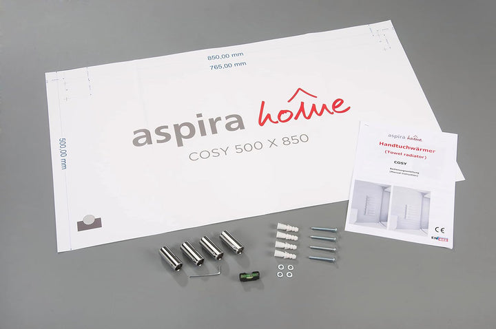 Aspira Home Moderner Design Badheizkörper „Cosy“ - Chrom - Mittelanschluss 1/2“ - 500x850mm - Handtu
