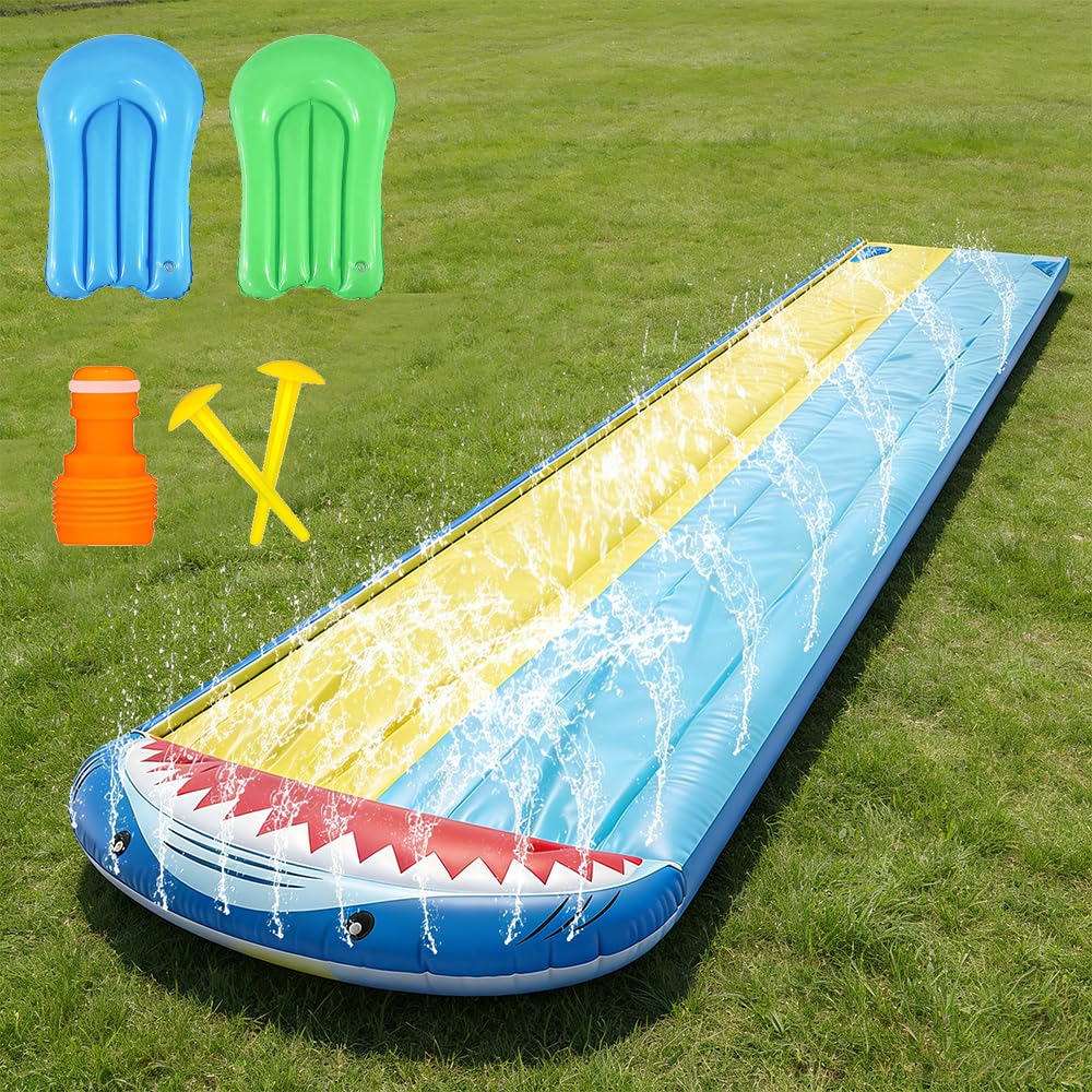 NAVESO Wasserrutsche Garten,Doppel Wasserrutsche mit 2 Bodyboards,Wasserrutschbahn,Wasser Rutschbahn