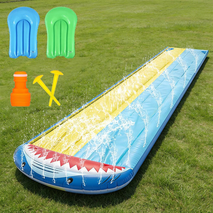 NAVESO Wasserrutsche Garten,Doppel Wasserrutsche mit 2 Bodyboards,Wasserrutschbahn,Wasser Rutschbahn