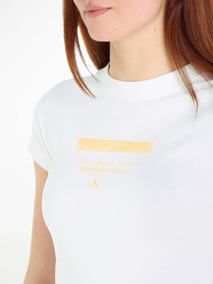 Calvin Klein Damen Stripe Logo Modern Straight Tee J20j222039 Kurzarm T-Shirts M Weiss (Bright White