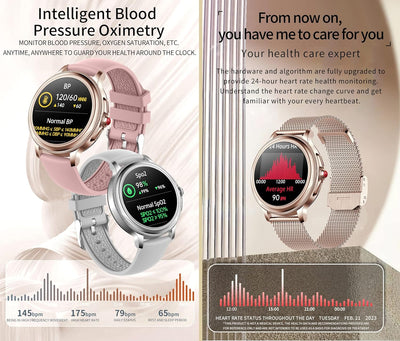 Aliwisdom Smartwatch für Damen, 1,2 Zoll HD Rund Damenuhr Bluetooth Anruf Smart Watch Wasserdicht Fi