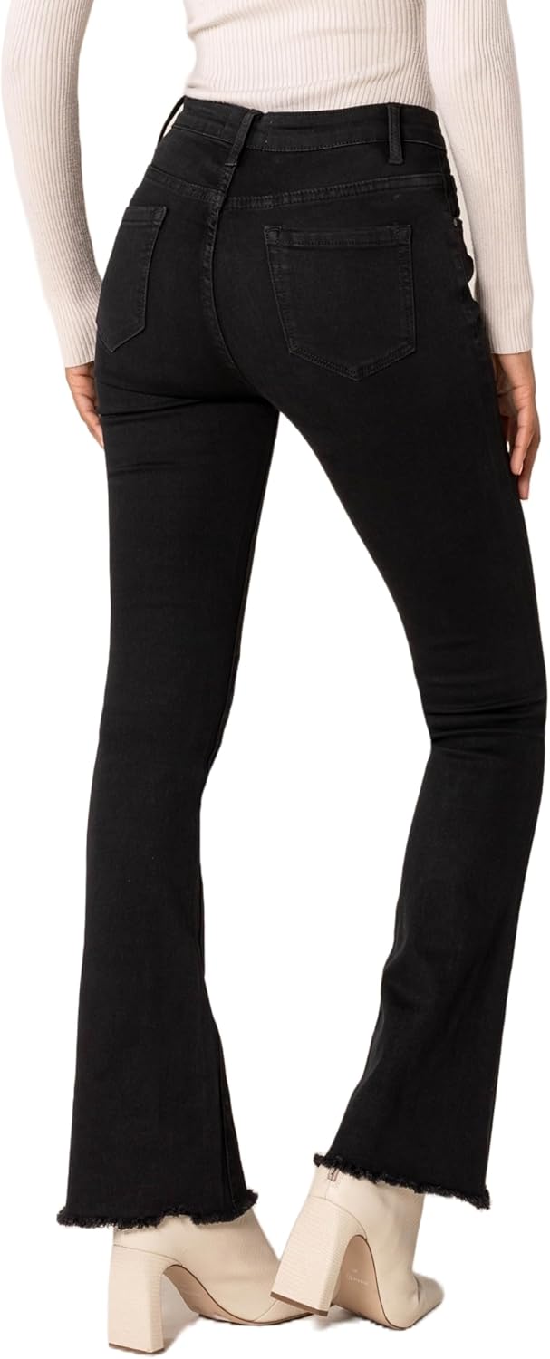 Nina Carter Damen Bootcut Jeans im Retro-Stil Mid Waist Stretchjeans Jeanshosen Used-Look Schlaghose