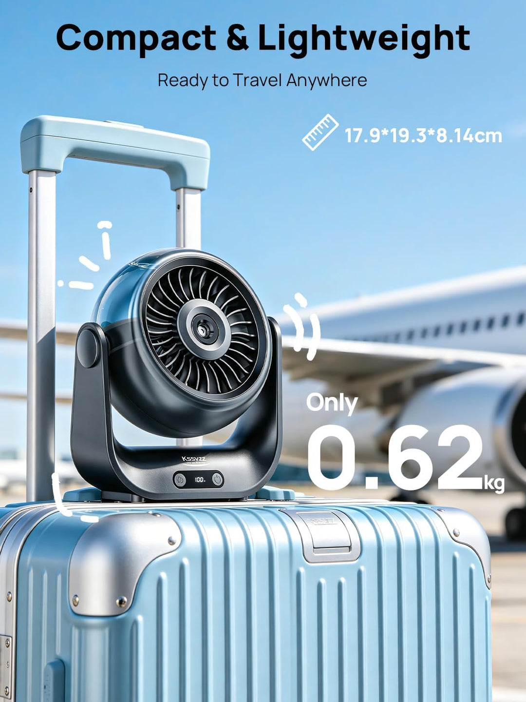 Kssvzz Tischventilator Leise mit Wasserkühlung - 5000mAh USB Ventilator Akku mit 5 Stufen, LED-Anzei