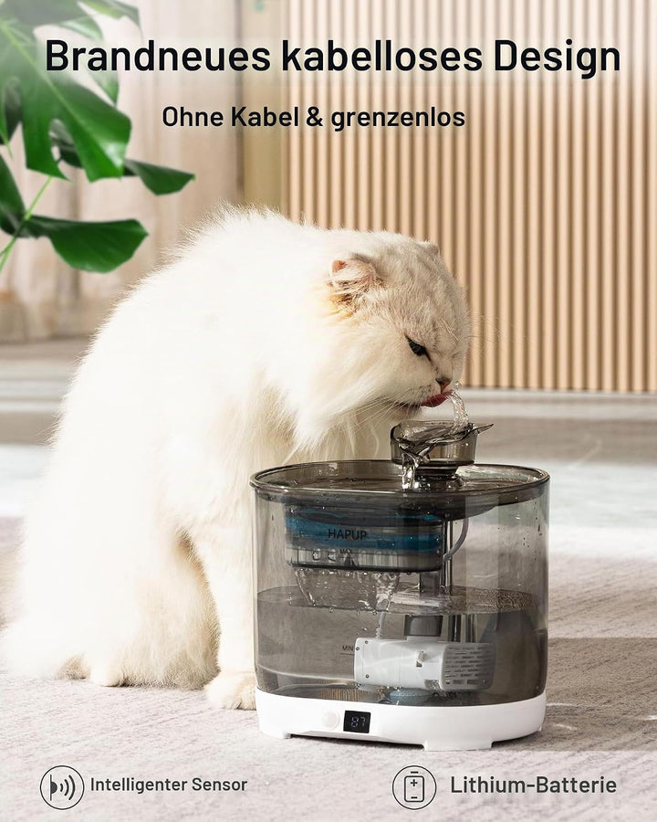 HAPUP Katzenbrunnen Batteriebetrieben Trinkbrunnen für Katze 2,2L Automatisch Wasserbrunnen für Katz