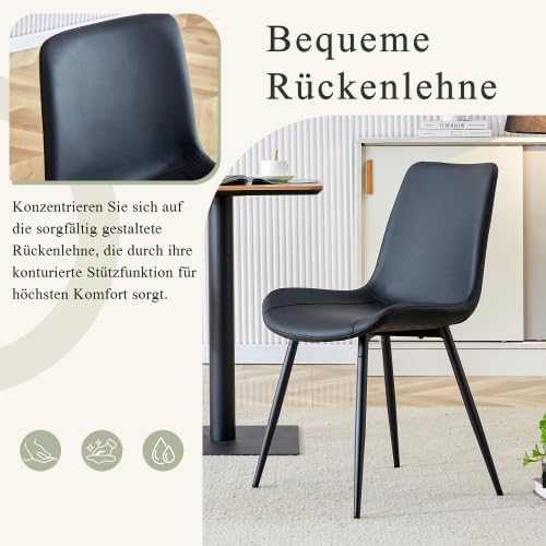 Esszimmerstühle 4er Set Kunstleder schwarz – Polsterstuhl mit breiter Sitzfläche &amp; Rückenlehne, ergo