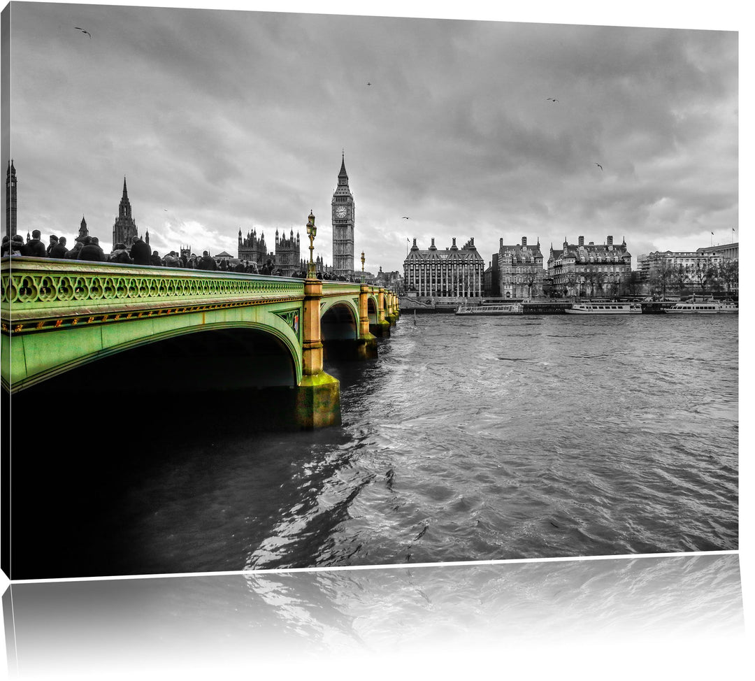Skyline von London mit Themse und Big Ben schwarz/weiss Format: 100x70 auf Leinwand, XXL riesige Bil