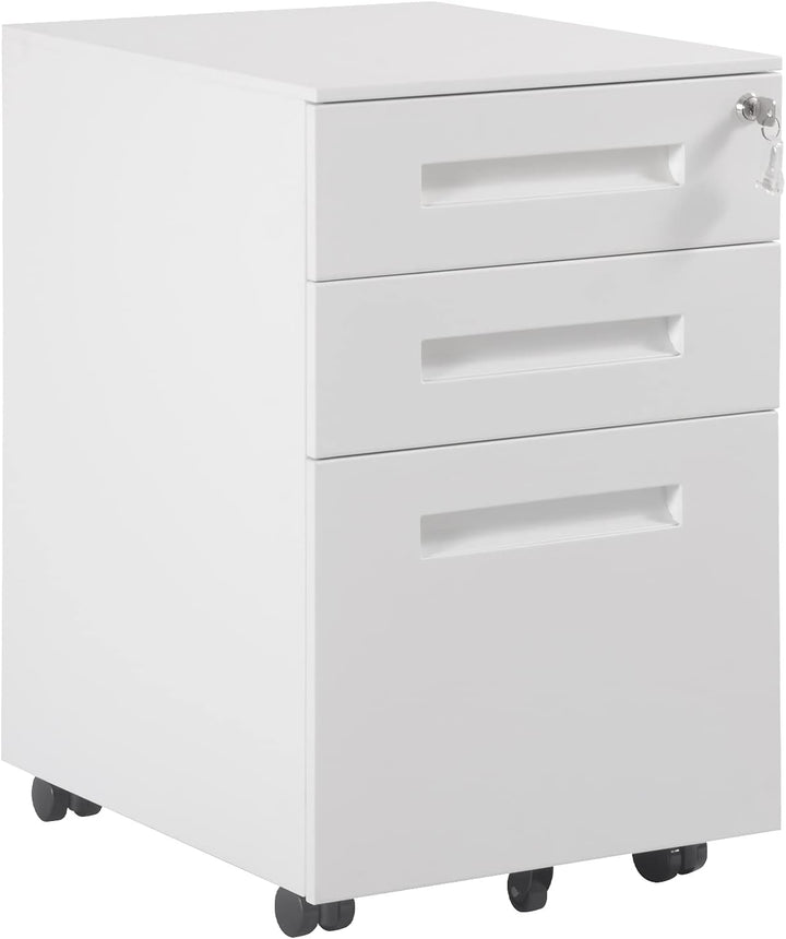 WOLTU Rollcontainer Metall, Mobiler Aktenschrank Büroschrank mit 3 Schubladen Bürocontainer, abschli