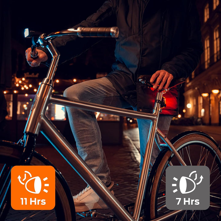 AXA Fahrradlicht Set Dwn 30 Lux – USB Aufladbar – 11 Stunden Leuchtdauer – Batterieanzeige – StVZO Z