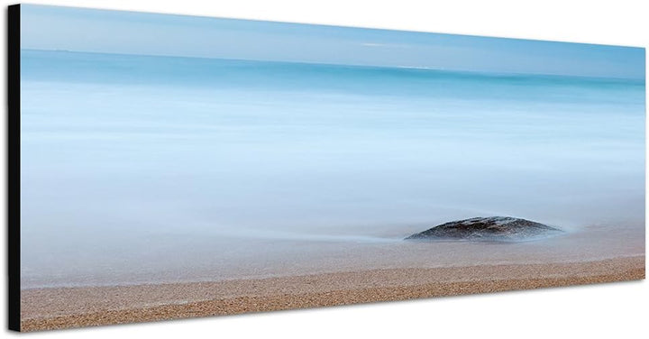 Paul Sinus Art Panoramabild auf Leinwand und Keilrahmen 150x50cm Meer Strand Stein Nebel Dunst Morge