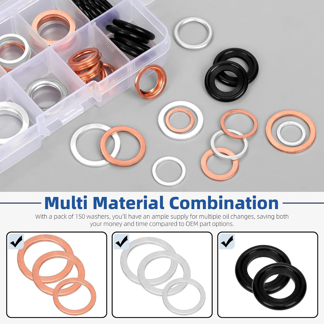 Glarks 80pcs 11 Grössen Automotive Öl Drain Plug Dichtung Kit M10 M11 M12 M14 M16 M18 Aluminium Kupf