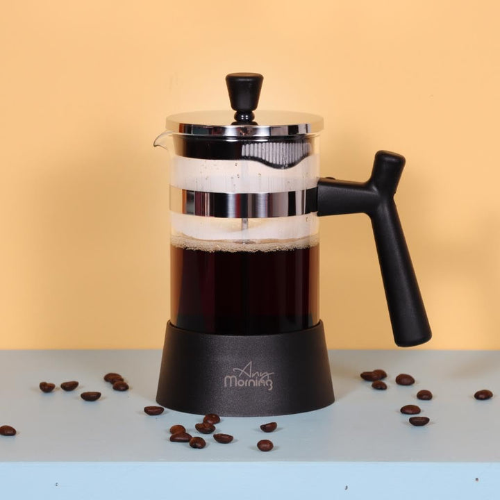 Any Morning French Press Kaffee- und Teebereiter mit feinmaschigen Edelstahlfiltern, Borosilikatglas