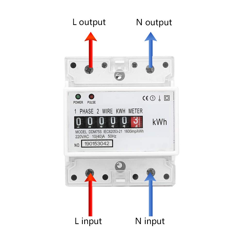 Digitale Stromzähler 1 Phase, AC 220V/230V 10-40A 2 Draht 4P Einphasiger Stromzähler Hutschiene, KWh