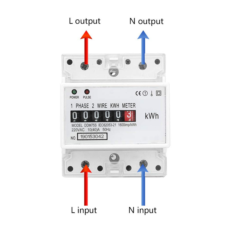 Digitale Stromzähler 1 Phase, AC 220V/230V 10-40A 2 Draht 4P Einphasiger Stromzähler Hutschiene, KWh
