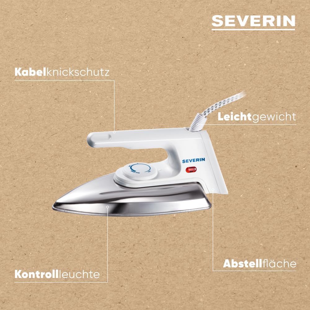 SEVERIN Hand Bügeleisen, Bügeleisen ohne Dampf mit Alu-Feinschliffsohle & stufenloser Temperaturrege