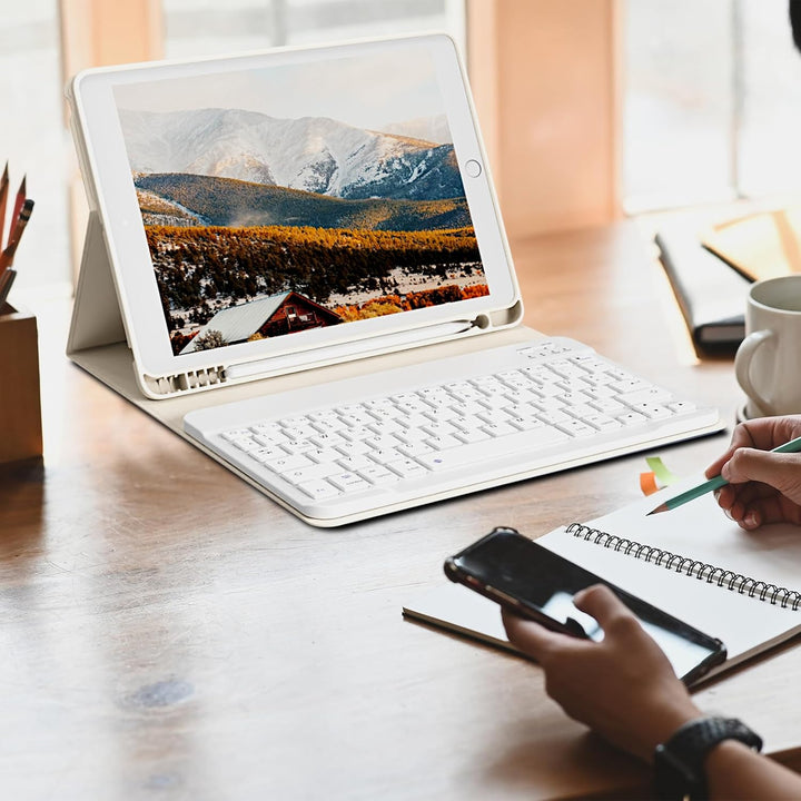 zoyu Hülle mit Tastatur für iPad 9./8./7. Generation 10,2 Zoll 2021/2020/2019, Abnehmbare kabellose