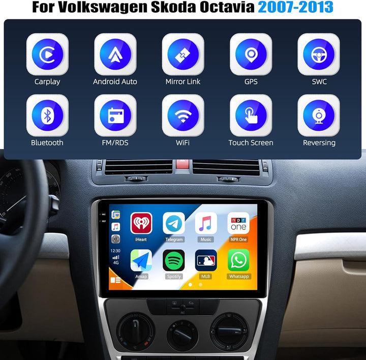 CAMECHO 4+128G 10 Zoll Android 15 Autoradio für VW Skoda Octavia 2007-2013 mit Rückfahrkamera, Incel