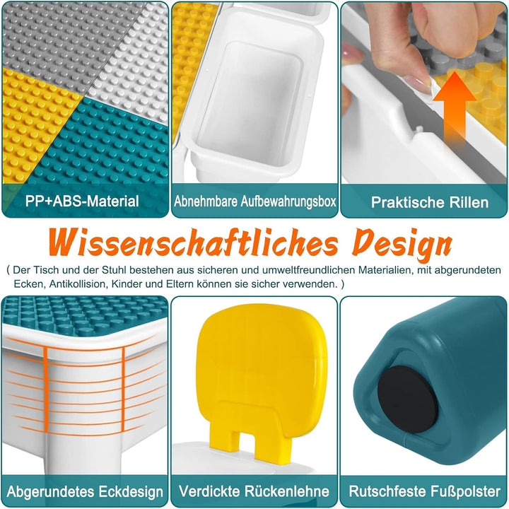XMTECH 6 in 1 Kindertisch mit Stühle Set,Kompatibles Multi Aktivitätstisch Set,Basteltisch mit 2 Stü