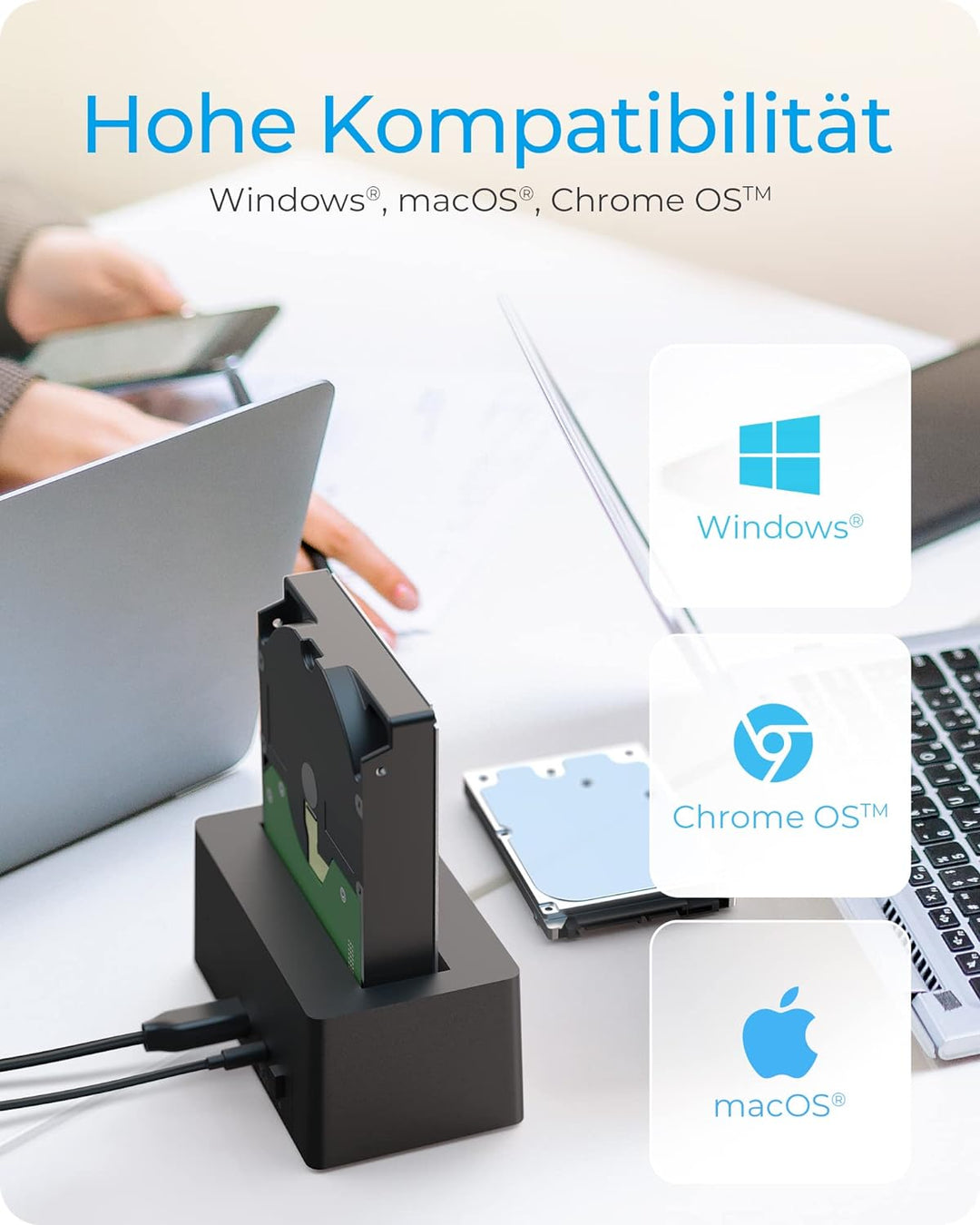 ICY BOX HDD/Festplatten Docking Station USB 3.0 für SATA 2,5 Zoll &amp; 3,5 Zoll, Festplatten Klonstatio