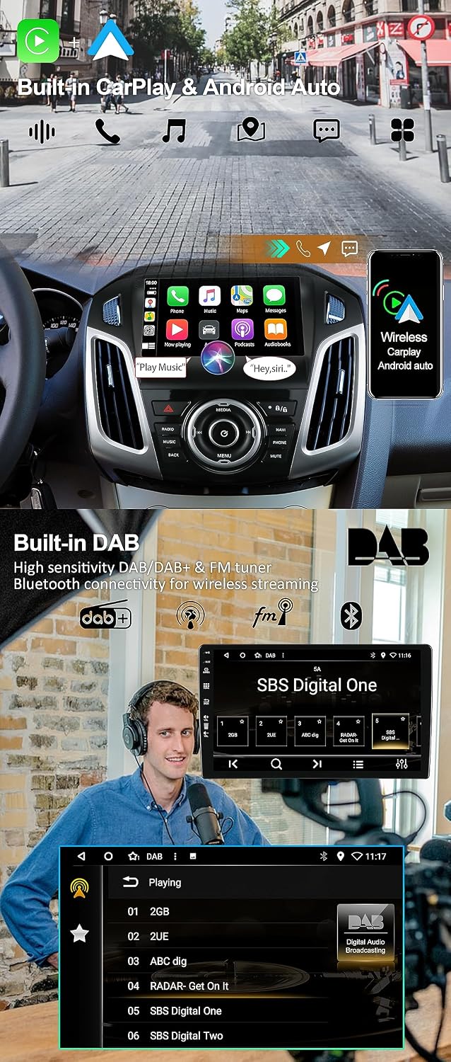 [Eingebaut DAB] - Android 15 IPS Autoradio für Ford Focus (2012-2017) - Kabellos Carplay/Android Aut