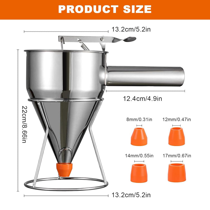 Teigportionierer 1200ml, Edelstahl Pfannkuchen Teigspender mit Ständer, Teigspender mit Deckel, Rein