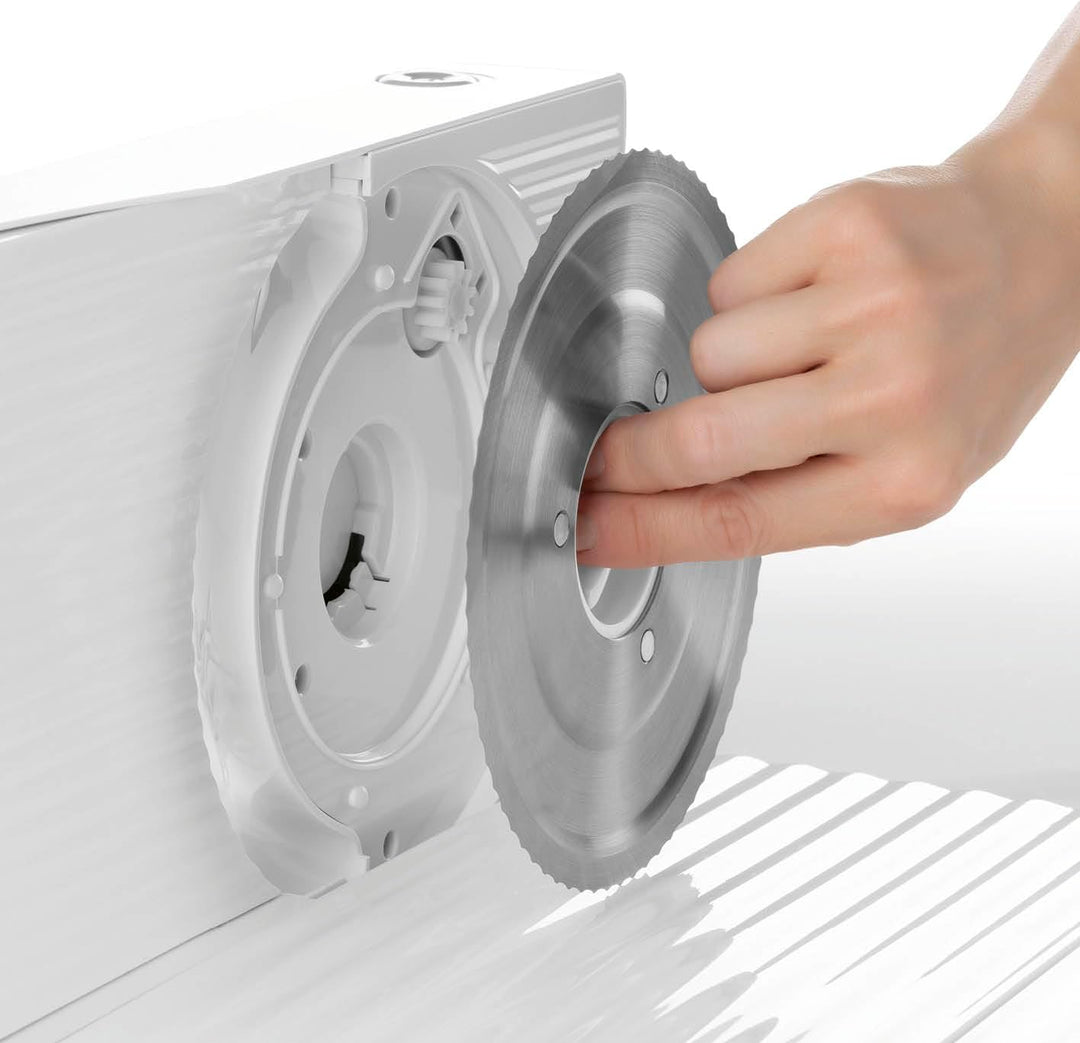 GOURMETmaxx Allesschneider 150W Weiss | Elektrisch mit Edelstahl-Klinge & Fingerschutz | Für Brot, W