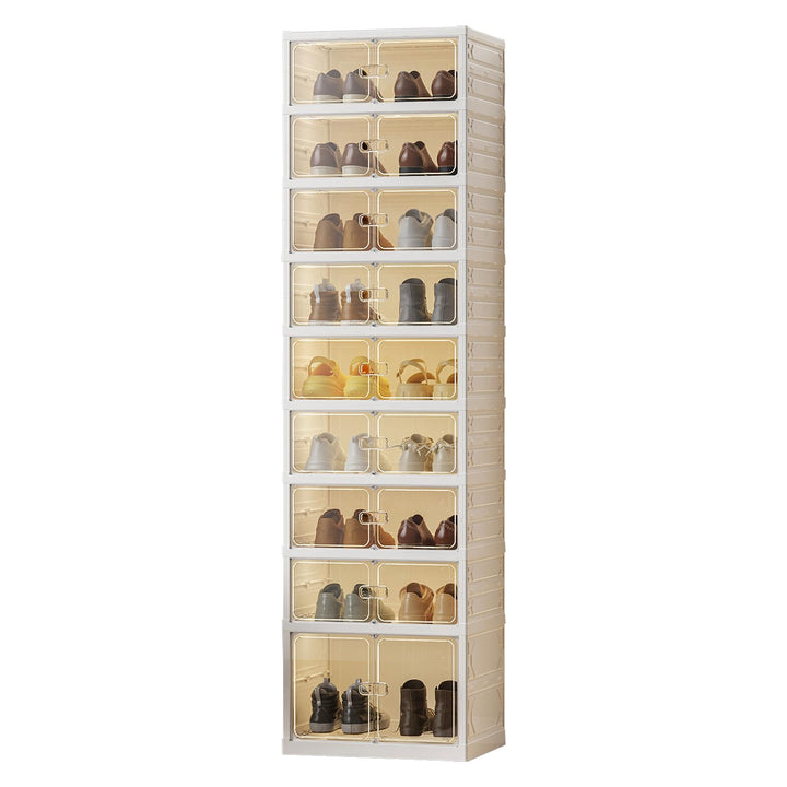 Faltbares Schuhregal 9 Ebenen 18 Paare, Transparente Schuhaufbewahrungsbox, Grosser Faltbar und Stap