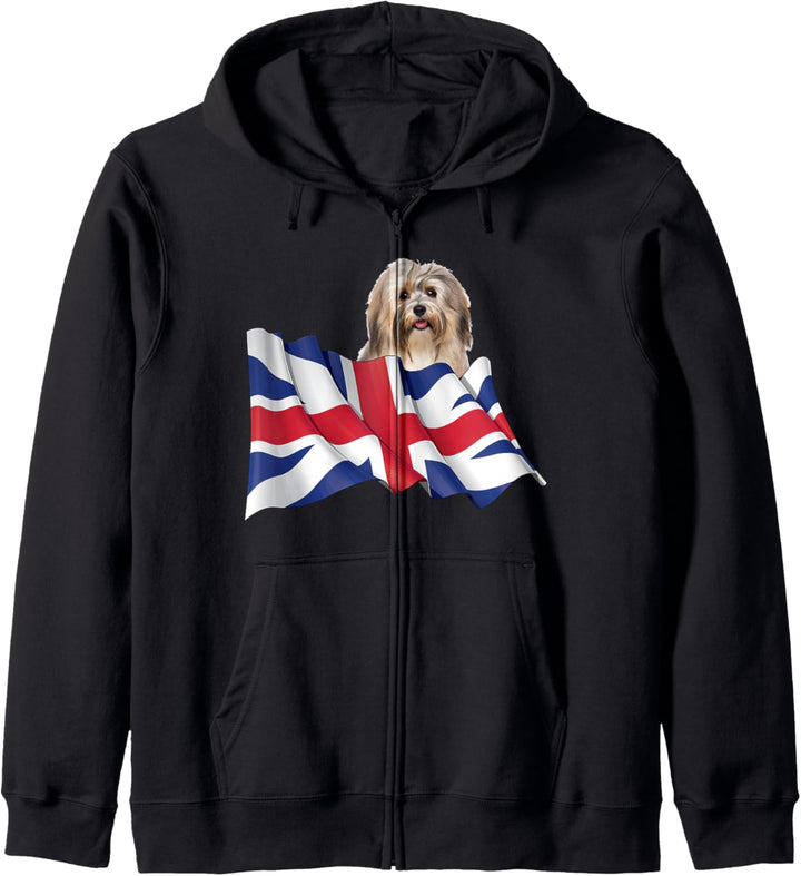 Union Jack Flag Dog Havanese Kapuzenjacke