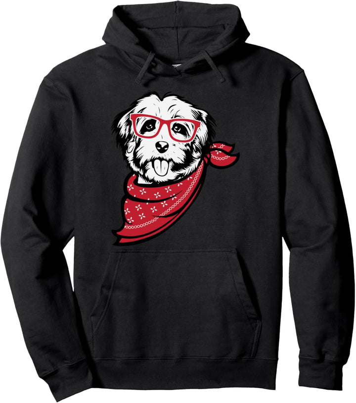 Havanese Dog Face with Glasses Cute Gift Pullover Hoodie