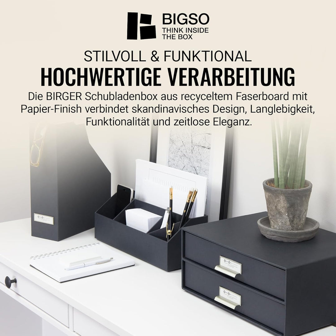 BIGSO BIRGER Schubladenbox – Aufbewahrungsbox mit 2 Schubladen – Schreibtisch Ablage für Dokumente &