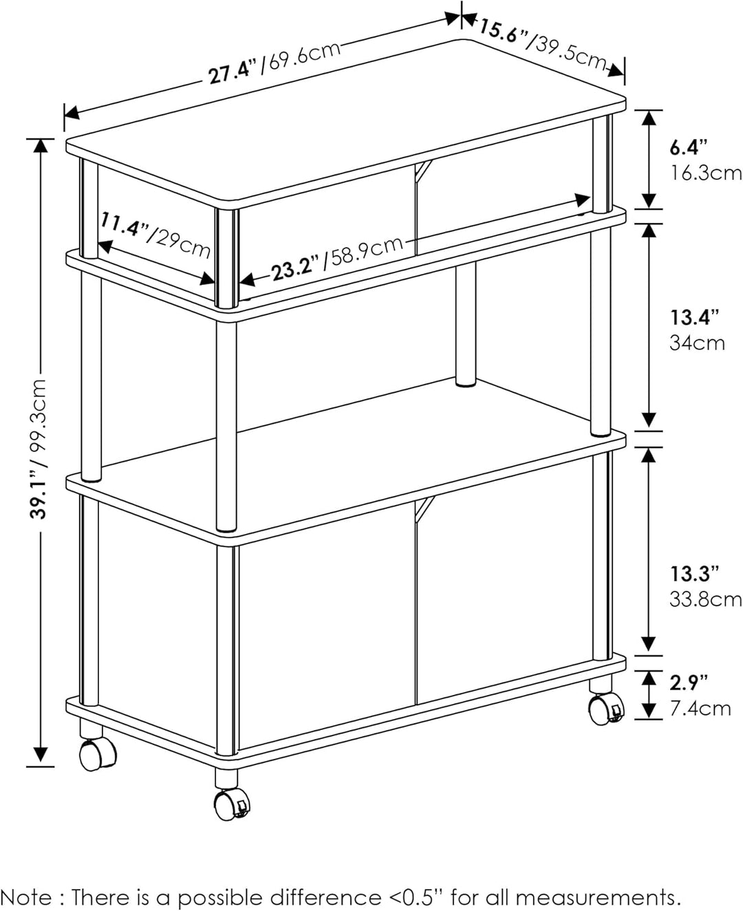 Furinno Turn-N-Tube Küchen-Aufbewahrungswagen mit Schrank, Französische Eiche Grau/Schwarz Französis