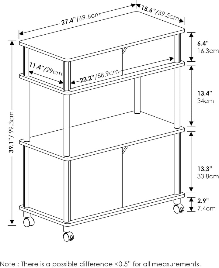 Furinno Turn-N-Tube Küchen-Aufbewahrungswagen mit Schrank, Französische Eiche Grau/Schwarz Französis