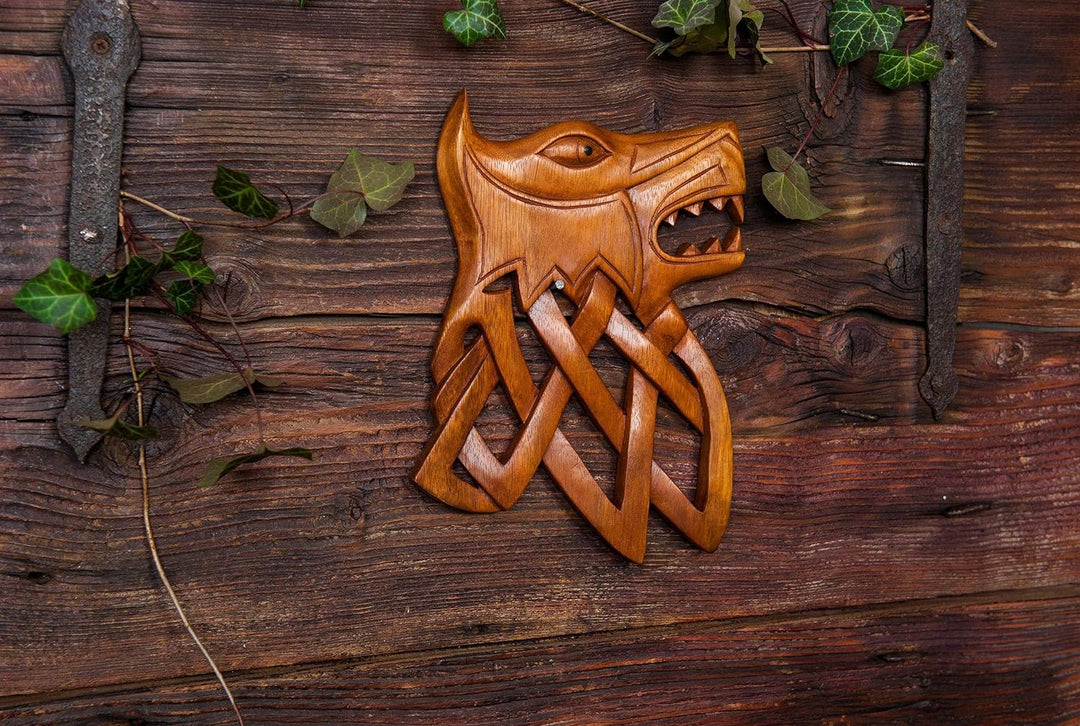 Windalf Wandbild Fenrir 24 cm Lokis Wolf Ragnarök Handarbeit aus Holz