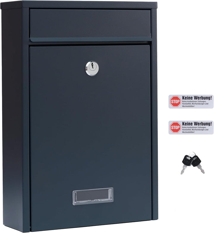 Zedelmaier XL personalisiert Briefkasten mit Edelstahl Namensschild Weiss Wandbriefkasten Postkasten