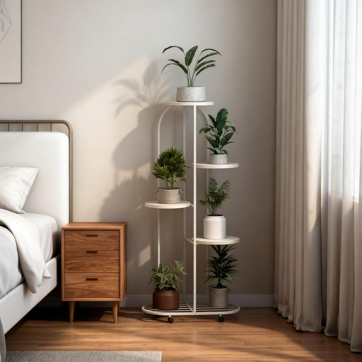GarveeHome 5-Etagen Rollbarer Pflanzenständer, Höhenverstellbarer Blumenständer mit Rädern, Stabiler