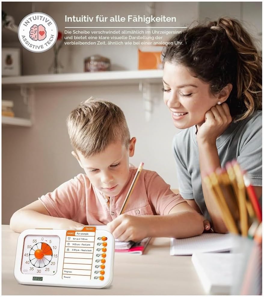 Visueller ADHS-Timer für Kinder und Erwachsene mit Planungstafel, Aufgabentimer, Aufgabentabelle und