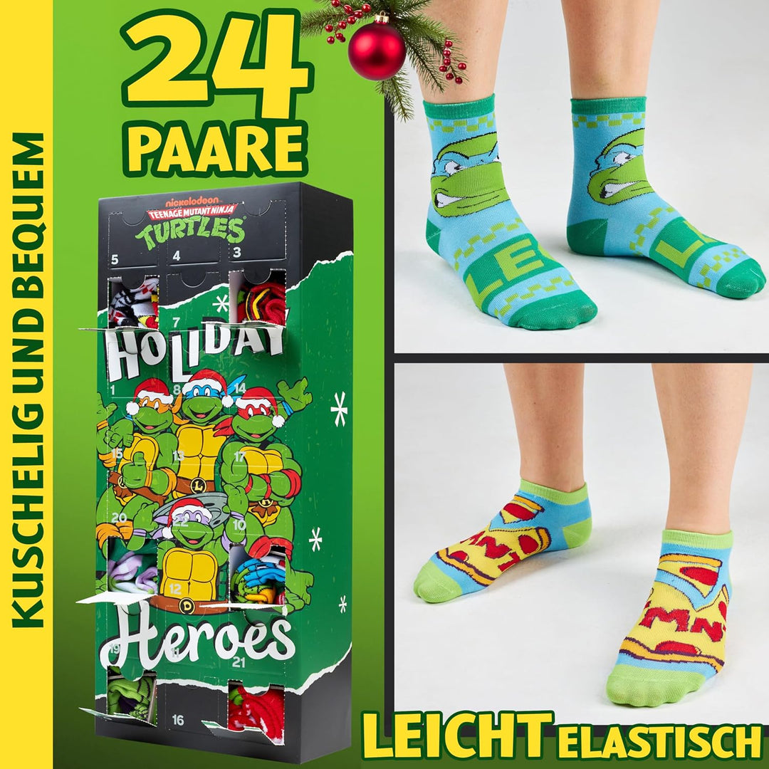Get Trend Teenage Mutant Ninja Turtles Socken Adventskalender Kinder 2025, 24 Paar Lustige Socken 31