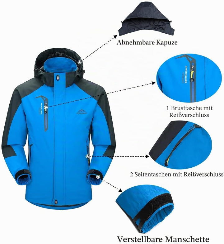 YSENTO Herren Regenjacke wasserdichte Outdoor Atmungsaktive Wandern Funktionelle Softshell Winddicht
