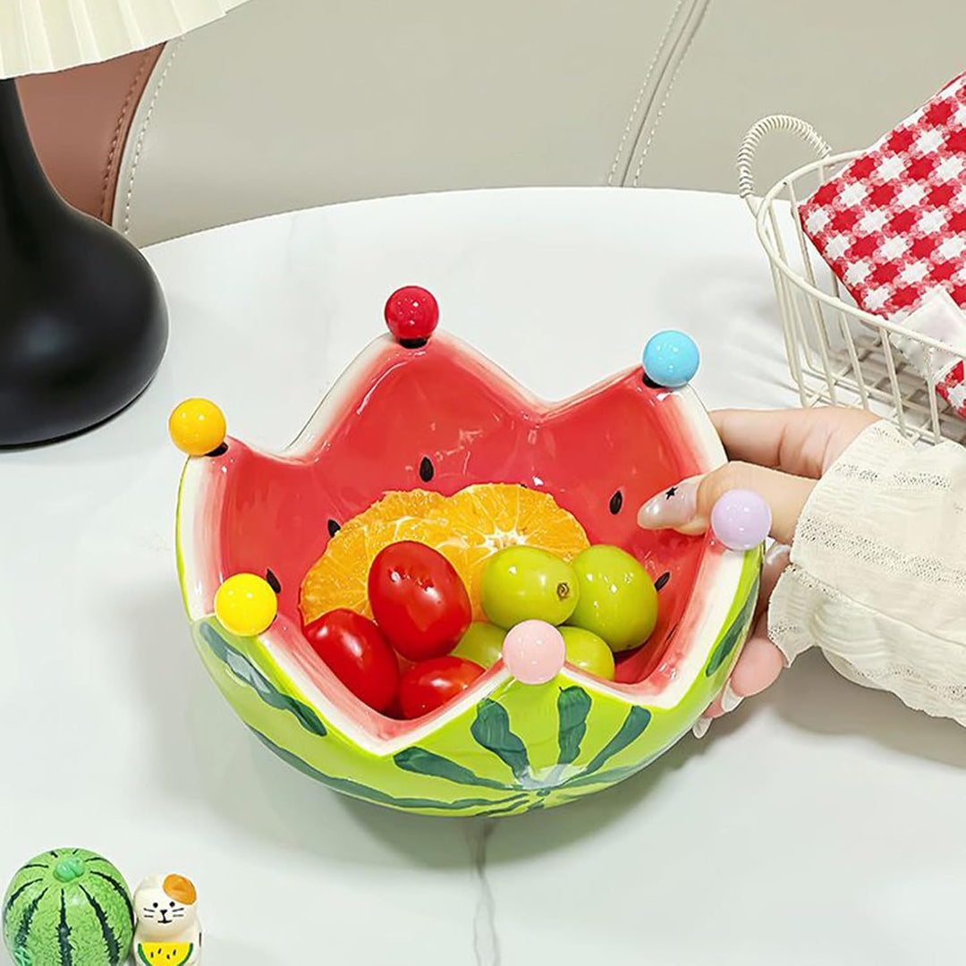 Wassermelon -Obstschale, Wassermelone Rot & grüner Keramik -Tauchschalen, dekorative Obstschale mit