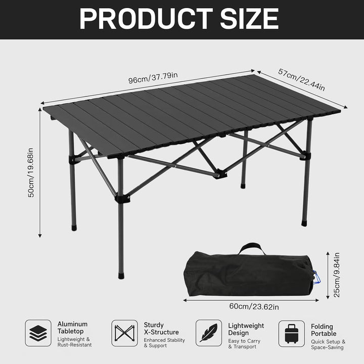 Campingtisch Klappbar 95 x 56 x 50 cm Klapptisch Camping Tragbar mit Rollbarer Tischplatte und Trage