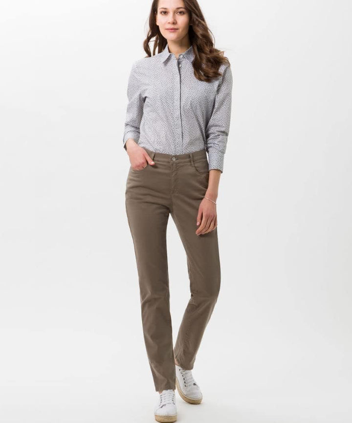 BRAX Damen Style Carola Five-Pocket Wertigem Baumwollsatin Hose 25W / 32L Khaki, 25W / 32L Khaki