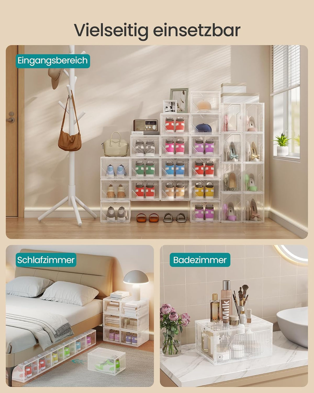 SONGMICS Schuhboxen 6er Set, Schuh-Organizer aus Kunststoff, stapelbar quer und längs, Aufbewahrungs